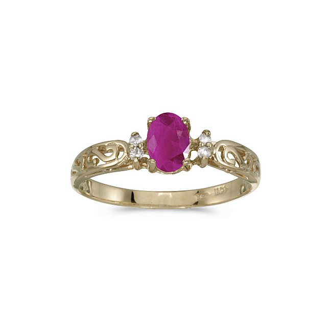 14k Yellow Gold Oval Ruby And Diamond Filagree Ring