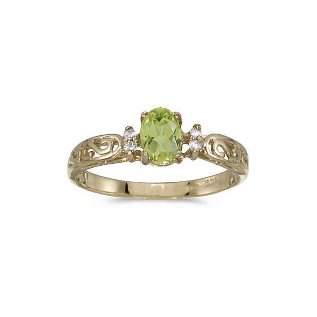 14k Yellow Gold Oval Peridot And Diamond Filagree Ring