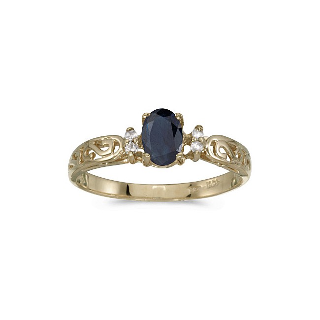 14k Yellow Gold Oval Sapphire And Diamond Filagree Ring