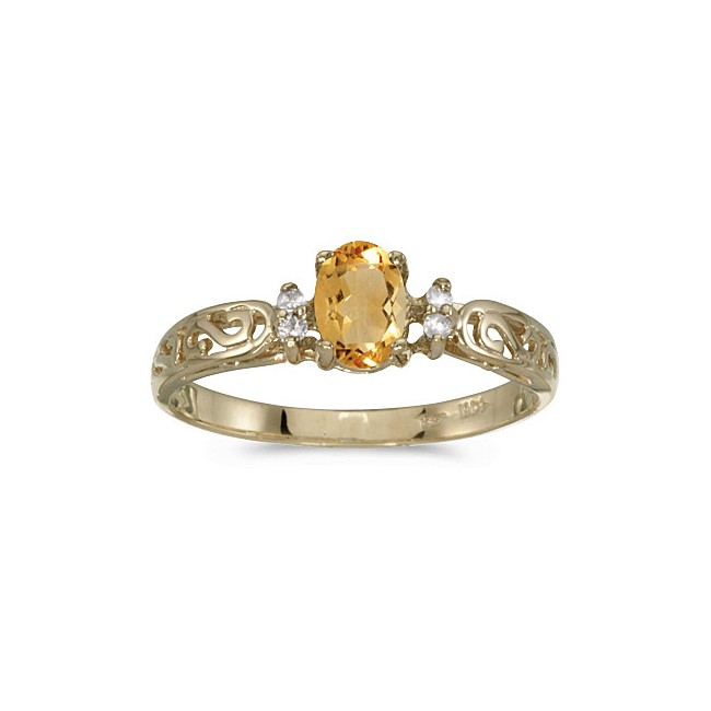 14k Yellow Gold Oval Citrine And Diamond Filagree Ring