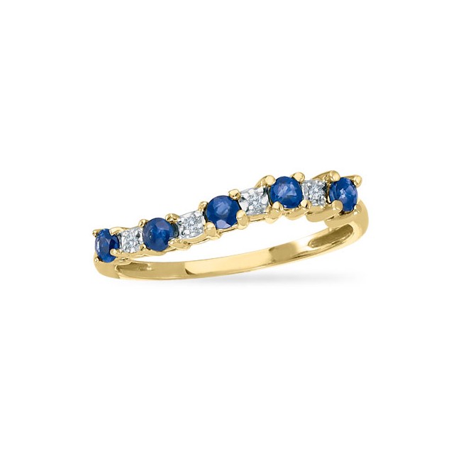 14K Yellow Gold Precious Sapphire and Diamond Curved Band Ring