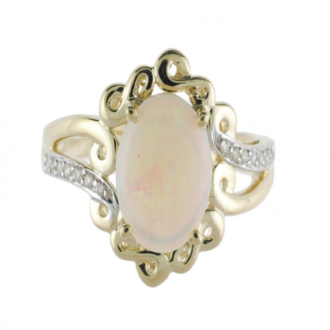 14k Yellow Gold Opal and Diamond Ring