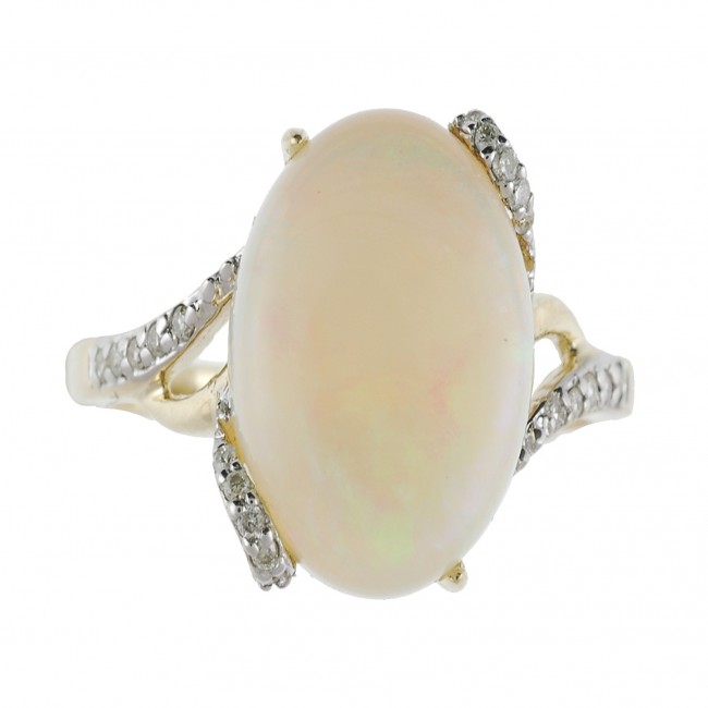 14k White Gold Opal and Diamond Loop Prong Ring