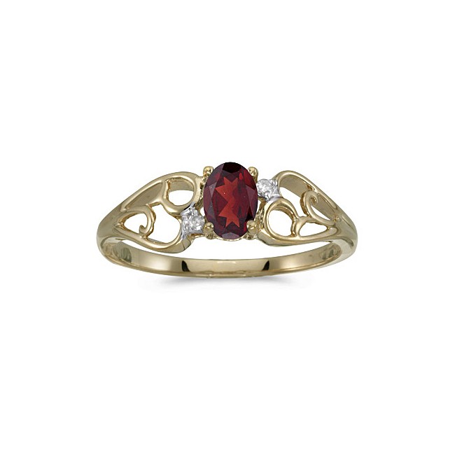 10k Yellow Gold Oval Garnet And Diamond Ring