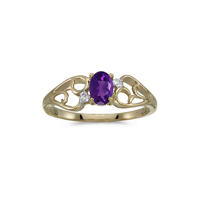 10k Yellow Gold Oval Amethyst And Diamond Ring