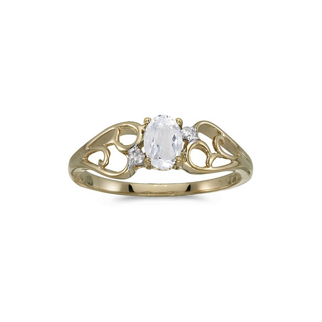 10k Yellow Gold Oval White Topaz And Diamond Ring