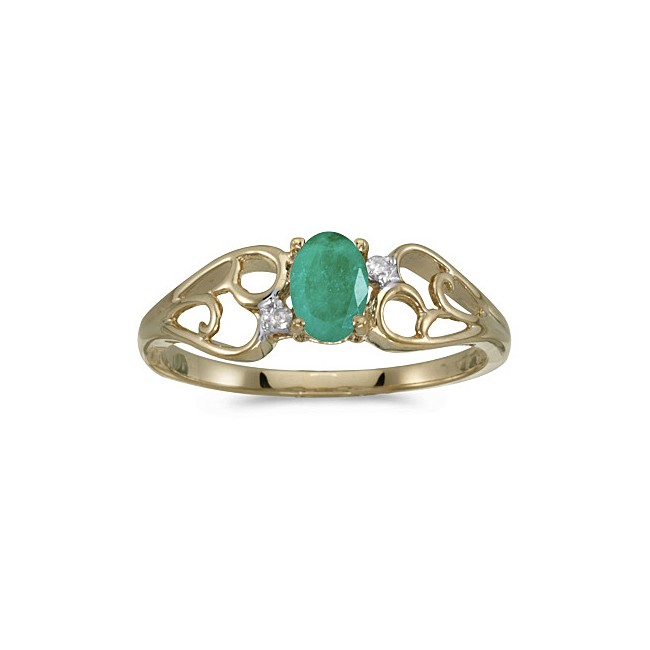 10k Yellow Gold Oval Emerald And Diamond Ring