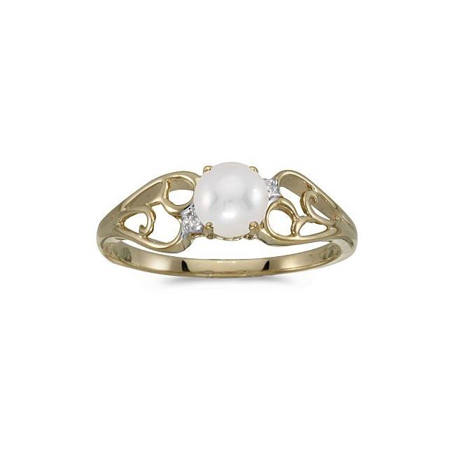 10k Yellow Gold Pearl And Diamond Ring