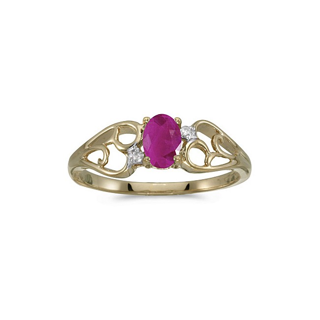 10k Yellow Gold Oval Ruby And Diamond Ring