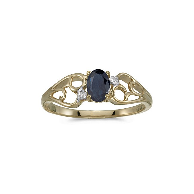 10k Yellow Gold Oval Sapphire And Diamond Ring