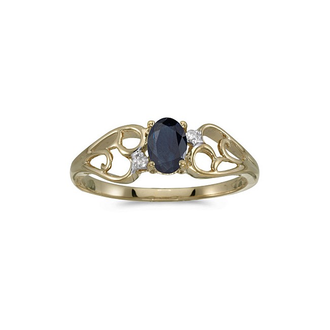 10k Yellow Gold Oval Sapphire And Diamond Ring