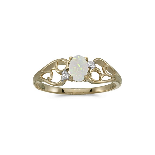 10k Yellow Gold Oval Opal And Diamond Ring