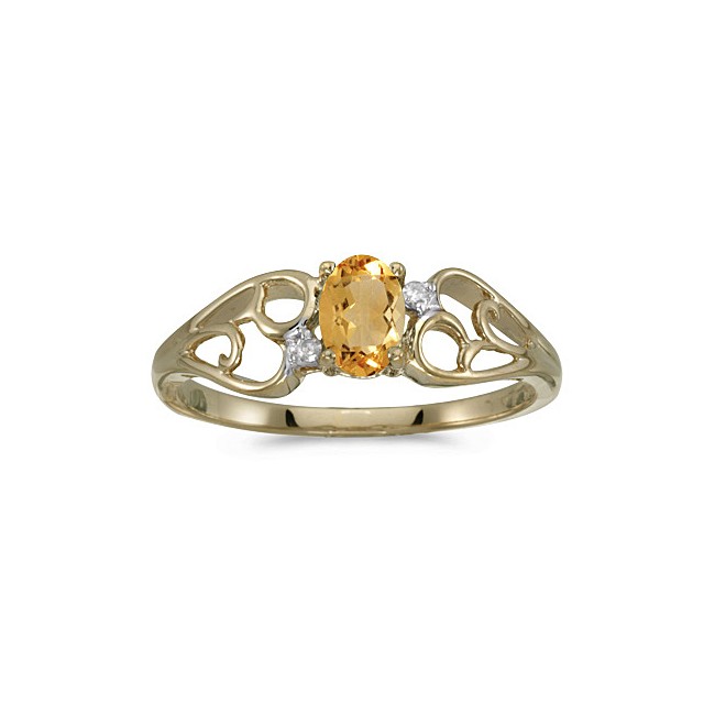 10k Yellow Gold Oval Citrine And Diamond Ring