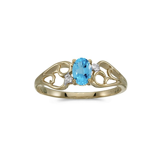 10k Yellow Gold Oval Blue Topaz And Diamond Ring