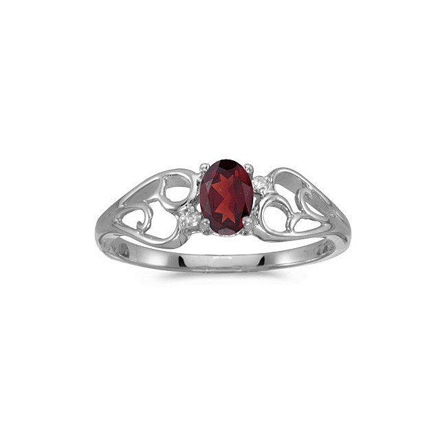 10k White Gold Oval Garnet And Diamond Ring