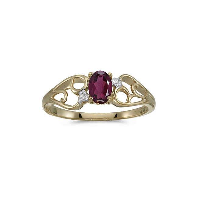 14k Yellow Gold Oval Rhodolite Garnet And Diamond Ring