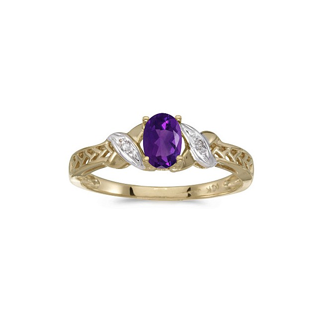 10k Yellow Gold Oval Amethyst And Diamond Ring