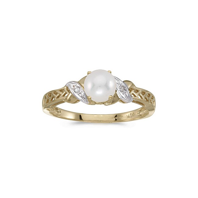 10k Yellow Gold Pearl And Diamond Ring