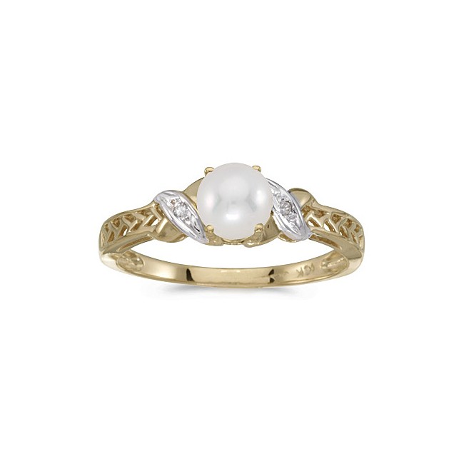 10k Yellow Gold Pearl And Diamond Ring