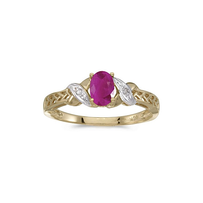 10k Yellow Gold Oval Ruby And Diamond Ring