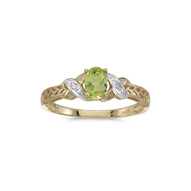 10k Yellow Gold Oval Peridot And Diamond Ring