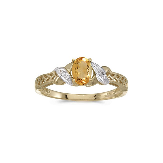 10k Yellow Gold Oval Citrine And Diamond Ring