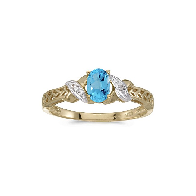 10k Yellow Gold Oval Blue Topaz And Diamond Ring