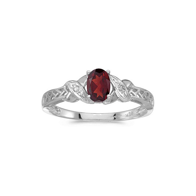 10k White Gold Oval Garnet And Diamond Ring