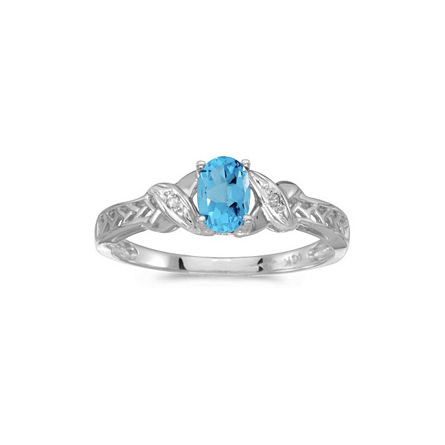 10k White Gold Oval Blue Topaz And Diamond Ring