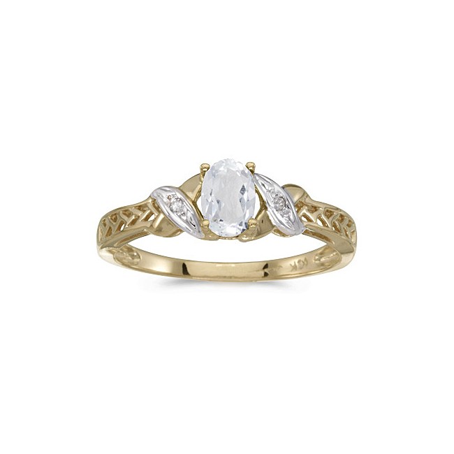 14k Yellow Gold Oval White Topaz And Diamond Ring