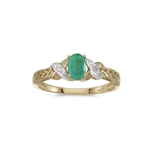 14k Yellow Gold Oval Emerald And Diamond Ring