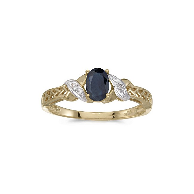 14k Yellow Gold Oval Sapphire And Diamond Ring