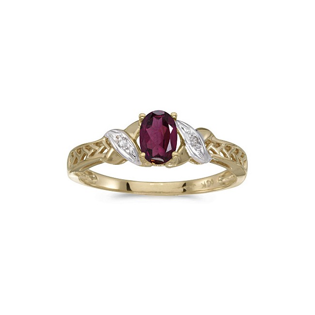 14k Yellow Gold Oval Rhodolite Garnet And Diamond Ring