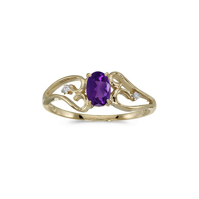 10k Yellow Gold Oval Amethyst And Diamond Ring