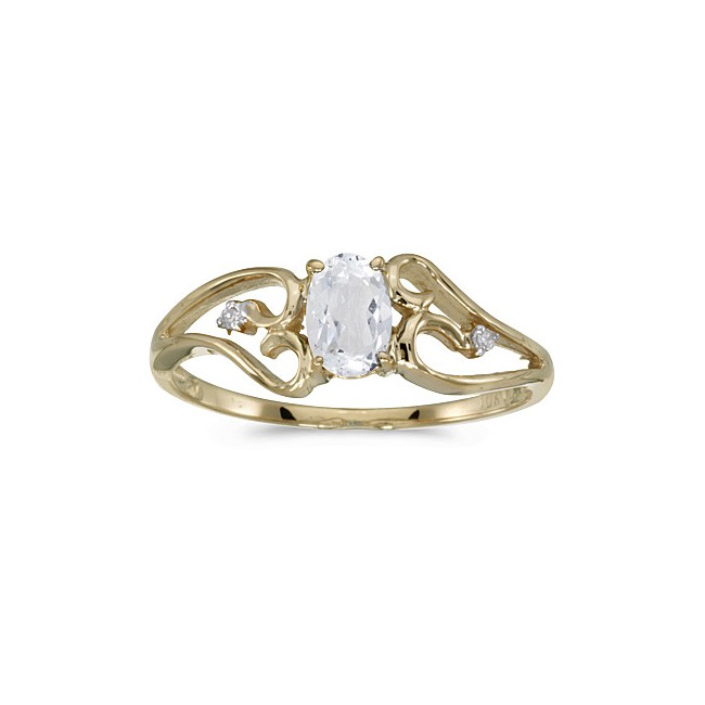 10k Yellow Gold Oval White Topaz And Diamond Ring