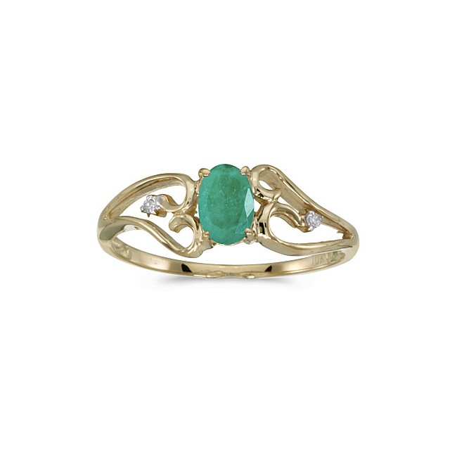 10k Yellow Gold Oval Emerald And Diamond Ring