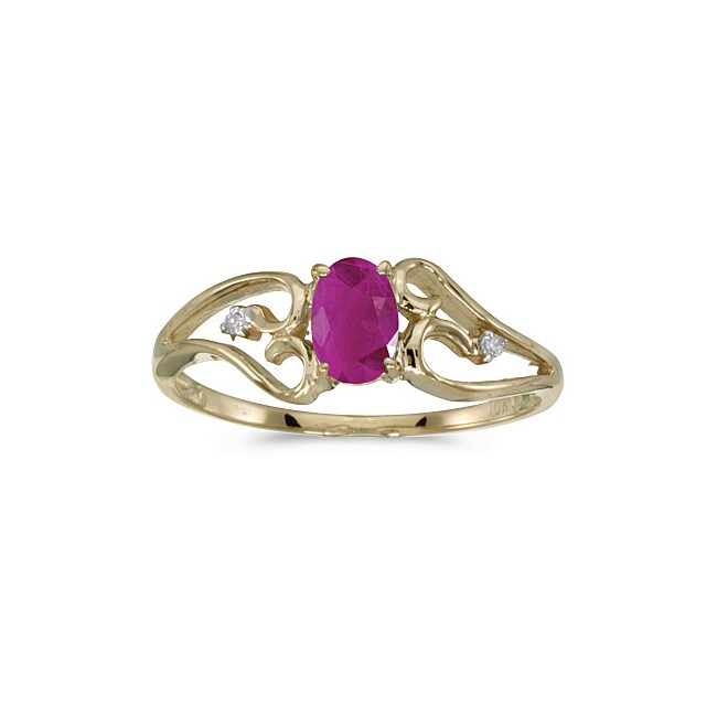 10k Yellow Gold Oval Ruby And Diamond Ring