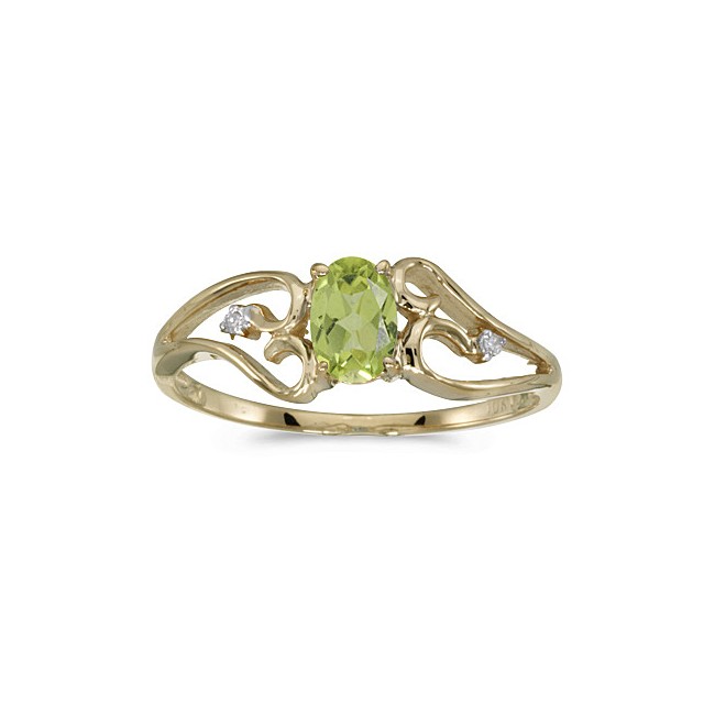 10k Yellow Gold Oval Peridot And Diamond Ring