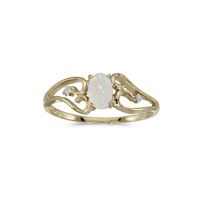 10k Yellow Gold Oval Opal And Diamond Ring