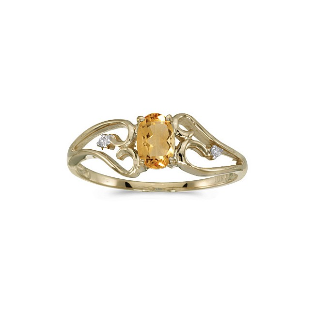 10k Yellow Gold Oval Citrine And Diamond Ring