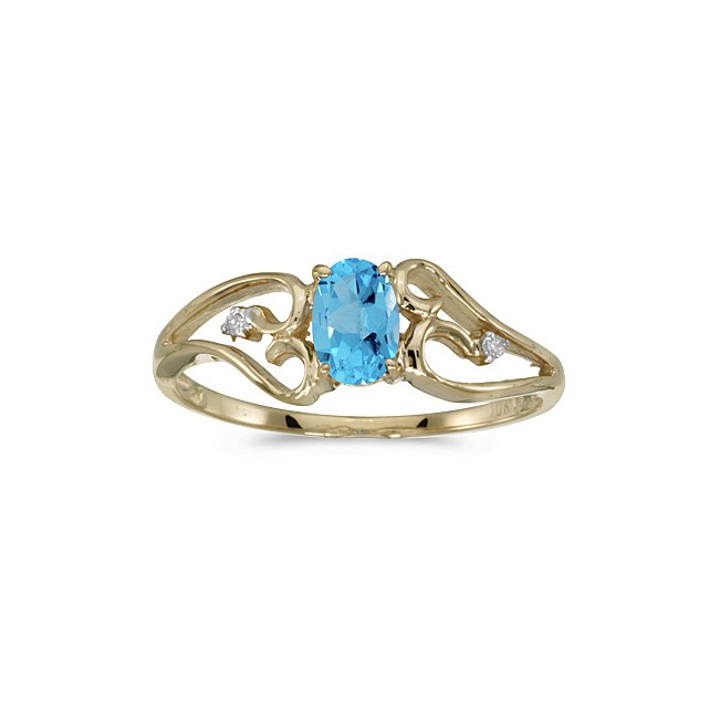 10k Yellow Gold Oval Blue Topaz And Diamond Ring