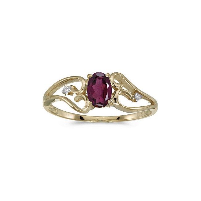 10k Yellow Gold Oval Rhodolite Garnet And Diamond Ring