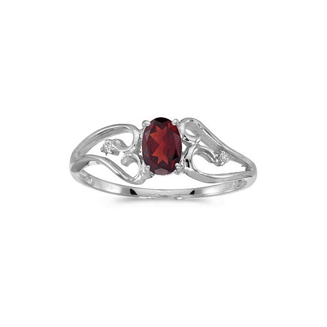 10k White Gold Oval Garnet And Diamond Ring