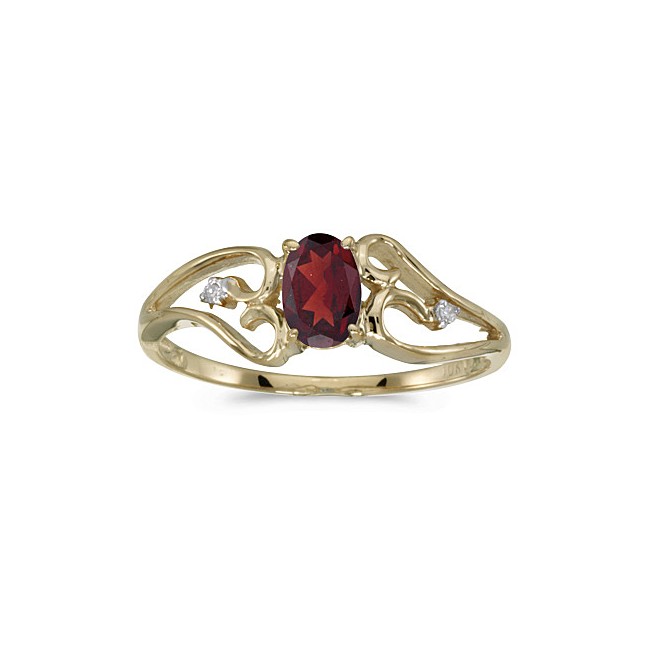 14k Yellow Gold Oval Garnet And Diamond Ring