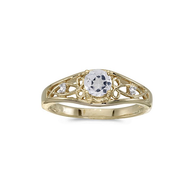 10k Yellow Gold Round White Topaz And Diamond Ring