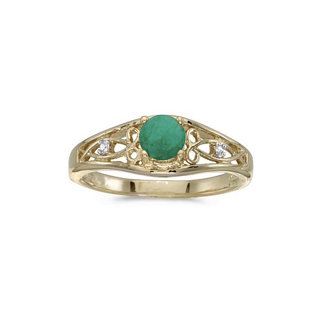 10k Yellow Gold Round Emerald And Diamond Ring