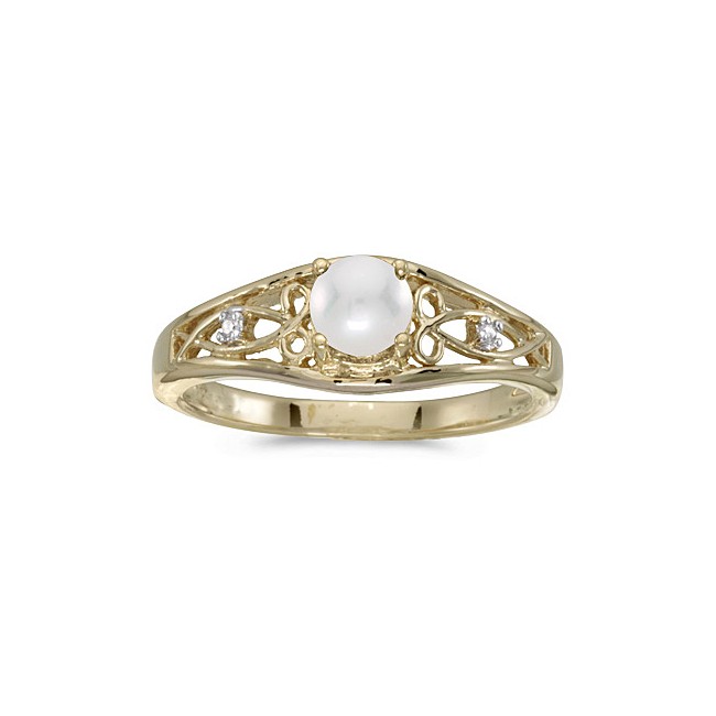 10k Yellow Gold Pearl And Diamond Ring