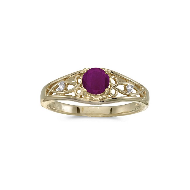 10k Yellow Gold Round Ruby And Diamond Ring