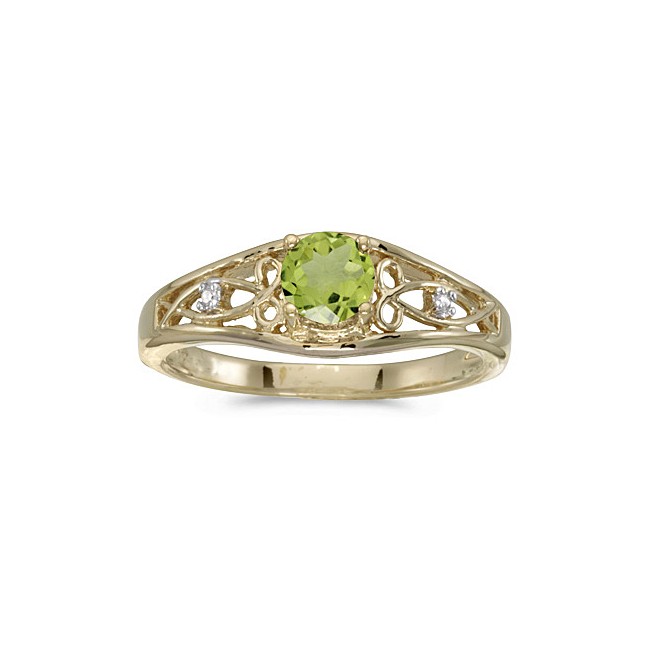 10k Yellow Gold Round Peridot And Diamond Ring