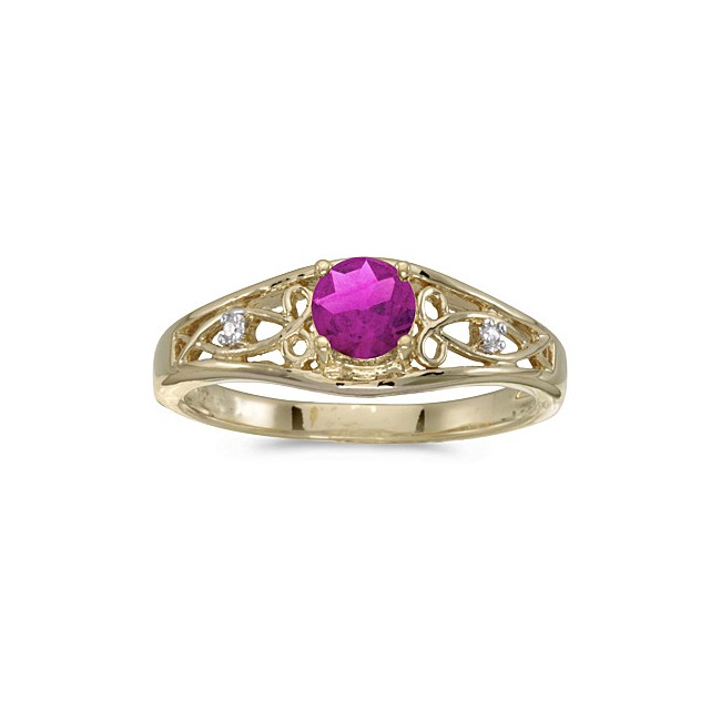 10k Yellow Gold Round Pink Topaz And Diamond Ring